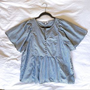Madewell Striped Flutter-Sleeve Top